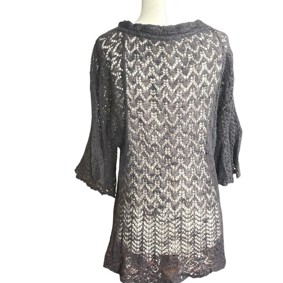 Free People Women's Black Wool Blend Loose Knit Crochet Top Size Medium - Picture 3 of 9
